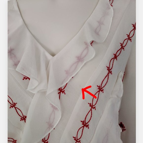 Free People White Chiffon Red Embroidered V Neck Boho Tunic Top - Picture 16 of 16
